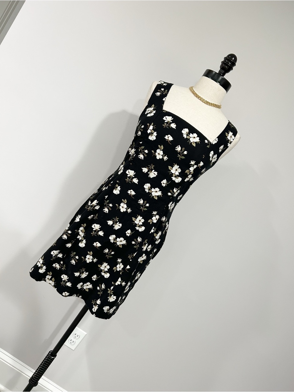 Old Navy Black Floral Square-Neck Mini Dress